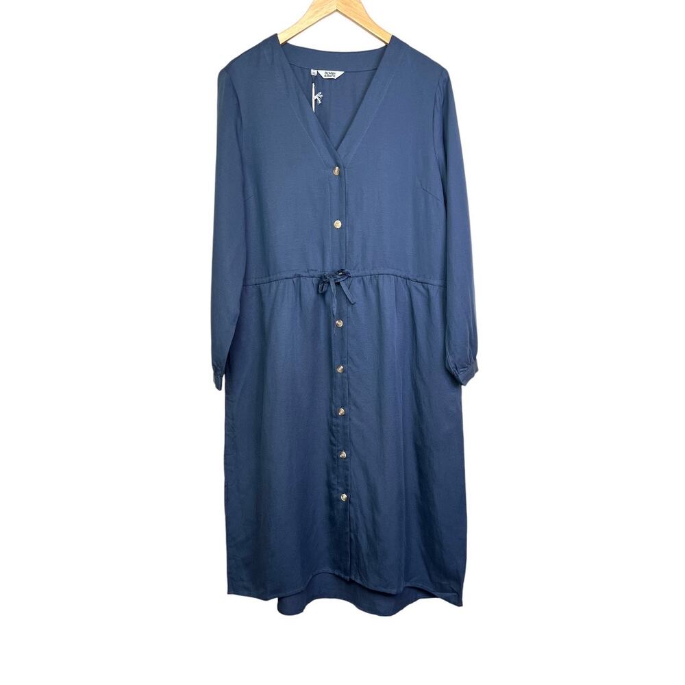 Bridge & Burn Linen Blend Relaxed Shirt Dress the Ramona in Steele Blue Large